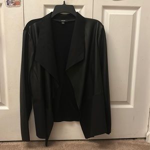 Alfani Open Front Knit-Back Mixed-Media Jacket Black